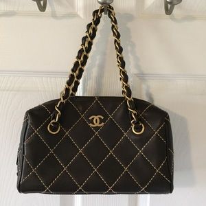 Authentic Chanel Calfskin Quilted Wild Stitch Bag